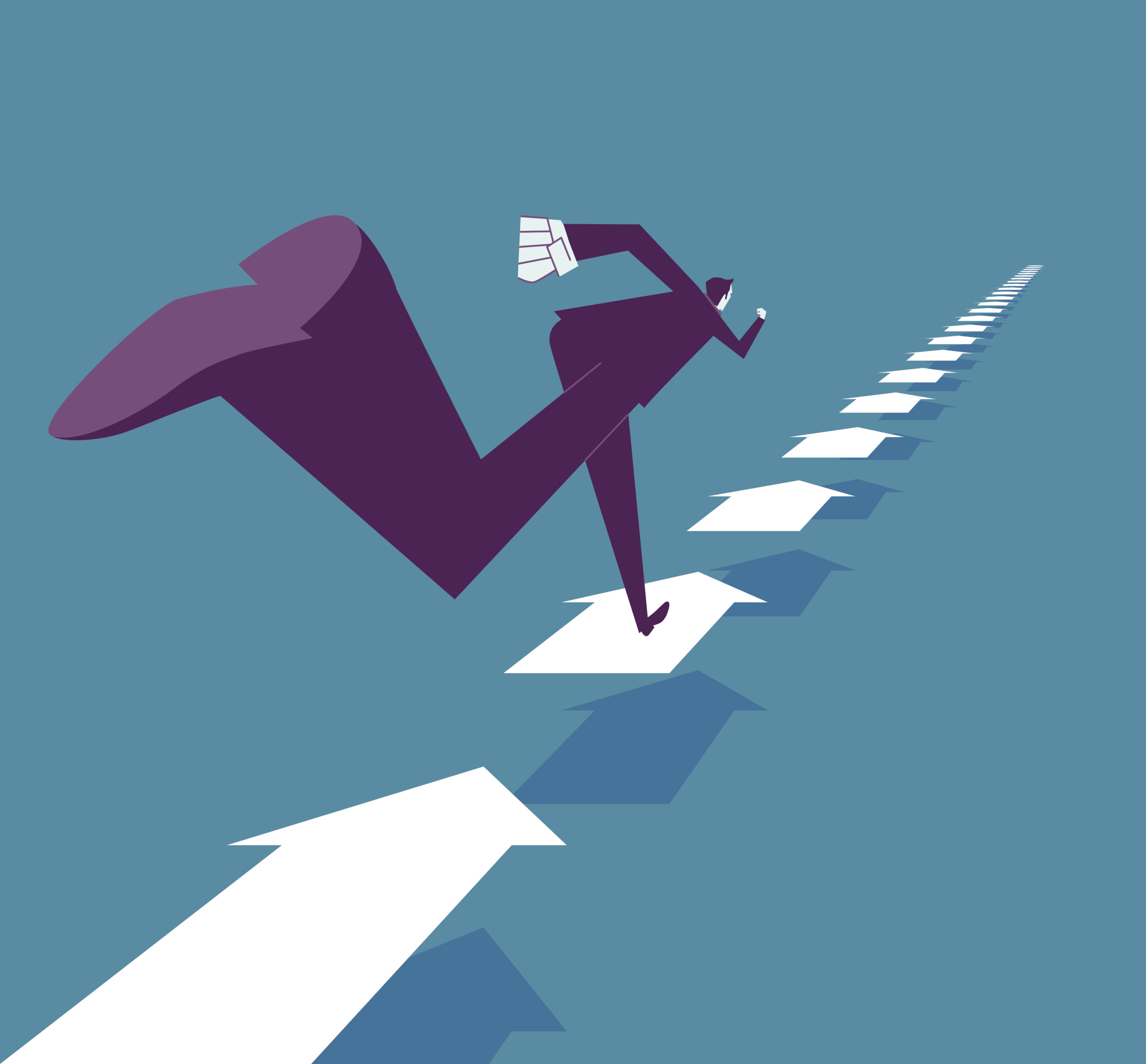Abstract image of businessman running on arrows LinkedIn Reichweite steigern